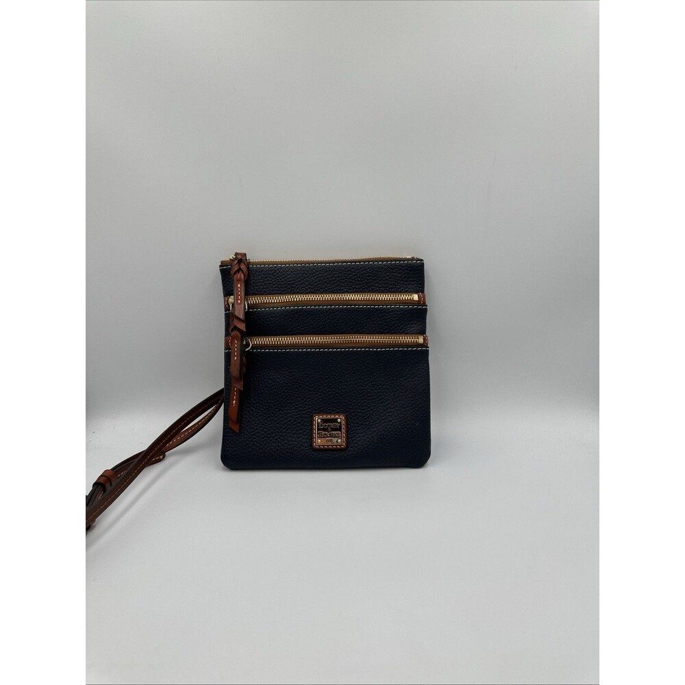 Dooney & Bourke Pebbled Navy Brown Crossbody Bag Braided Gently Used - Picture 4 of 15